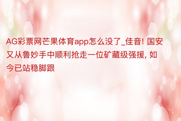 AG彩票网芒果体育app怎么没了_佳音! 国安又从鲁妙手中顺利抢走一位矿藏级强援, 如今已站稳脚跟