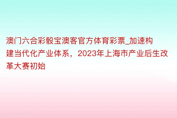 澳门六合彩骰宝澳客官方体育彩票_加速构建当代化产业体系，2023年上海市产业后生改革大赛初始