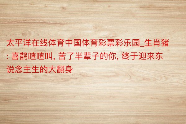 太平洋在线体育中国体育彩票彩乐园_生肖猪: 喜鹊喳喳叫, 苦了半辈子的你, 终于迎来东说念主生的大翻身